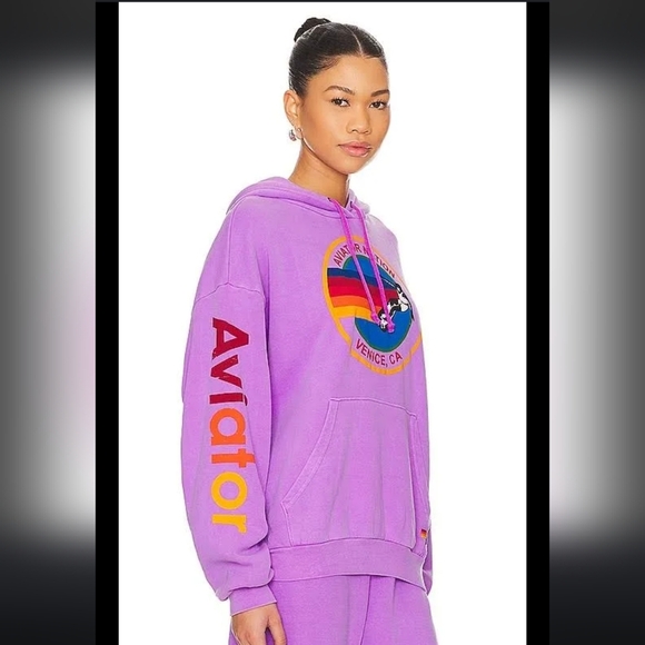 AVIATOR NATION, Venice Relaxed Pullover Hoodie - Neon Purple,Size Small (Unisex) - Picture 2 of 14